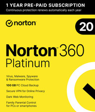 Norton 360 Platinum 20 Devices 1 Year Antivirus Internet Security PC/Mac/ioS picture