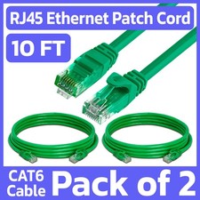 2 Pack 10 FT Cat6 Patch Cord Green RJ45 LAN Ethernet Cable Network Internet Cord picture