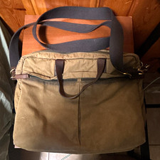 Fossil Canvas Messenger Shoulder Bag Beige/Brown Leather Trim Adjustable Strap picture