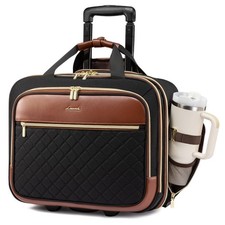 LOVEVOOK Rolling Laptop Bag for Women, Underseat Carry 17.3inch, Black-brown picture