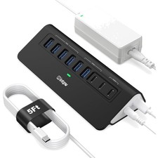 Powered USB Hub 10Gbps, YH6AC 9-Port USB HUB with USB A/USB C 3.2, 4 USB 3.0,... picture