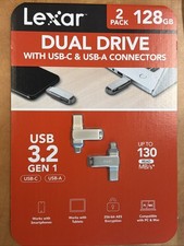 Lexar 2-Pack 128GB Dual Flash Drive USB 3.2 Gen1 : USB-C & USB-A - New Sealed picture