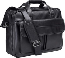 Leather Laptop Bag,Men s 17.3 Inches Messenger Briefcase Business Computer Sa... picture
