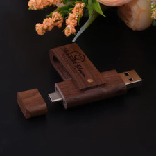 Custom Logo Wood 2in1 OTG Type C Flash Drives 32GB 64GB Pen Drive Memory Stick picture