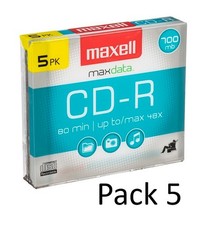Pack 5 Maxell 5 PACK Blank Audio Music Data CD-R, Rec 80min, 700MB, (25 Total) picture