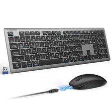 2.4G Rechargeable UltraSlim Wireless Keyboard Mouse Combo Grey Set 1 PCS picture