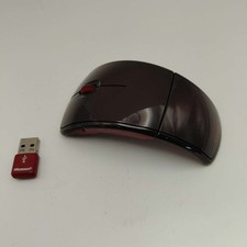 Vintage Microsoft 1st Gen Arc Wireless Folding Mouse Red 1349 w/ Receiver Pouch picture