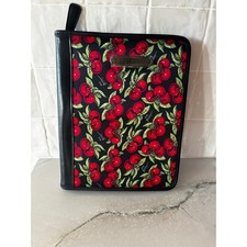 Betsey Johnson Cherry Print Zip Around Tablet Case Black Red NEW picture