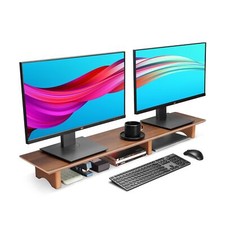 Aothia Large Dual Monitor Stand Riser, Solid Wood Desk Shelf with Eco Cork Le... picture