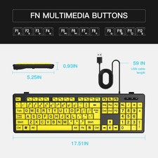 Wired Keyboard - Yellow Large Character Keyboard For Elderly High Compatibi QKEO picture