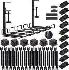 No Drill Under Desk Cable Management Tray Steel Cord Organizer Kit 52 Pack Black picture