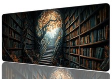 Bookshelf Mouse Pad Dark Retro Library XL Large Gaming Desk Mat 31.5x11.8 Inch picture