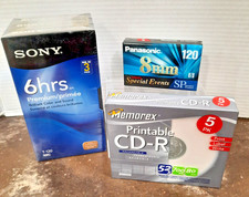NEW Blank Media Lot Sony VHS 6hr 3pk Panasonic 8mm Memorex CD-R Sealed picture