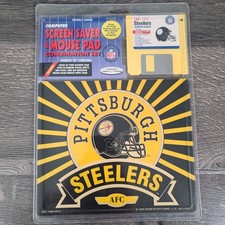 Vintage Pittsburgh Steelers Screen Saver & Mouse Pad Set Floppy Disk 1996 NFL picture