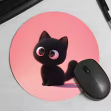 Cute Black Cat Mouse Pad Round Non Slip Rubber Desk Mat Gaming Office Computer  picture