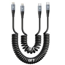 2 Pack Coiled USB C To Lightning Cable Fast Charging Cord 6Ft picture