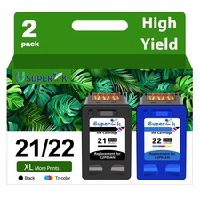 SuperInk 21XL 22XL Ink Cartridge Combo Pack for HP 21 22 (Black Tri-Color, 2 picture