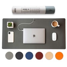 Nordik Leather Desk Mat Cable Organizer (Alaskan Gray 35 X 17 inch) Premium E... picture
