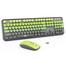 Grey Green Gradient Wireless Keyboard Mouse Combo 2.4GHz Retro USB Receiver picture