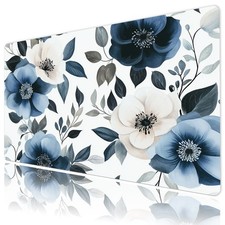 Spring White and Blue Floral Desk Pad for Keyboard Large Desk Mat 31.5x15.7 inch picture