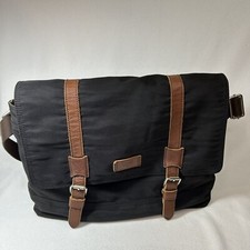 Vintage Fossil Leather Nylon Commuter Crossbody Messenger Bag Flap Top Soft picture