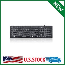 Large Print Computer Keyboard LED Lighted White Backlit Full Size Multimedia Key picture