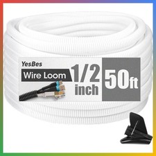 Split Wire Loom Tubing 1/2 Inch 50ft White Conduit Flexible Protector picture