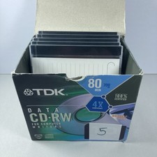 5 Pack Sealed TDK CD-RW Rewritable Data Media CDs 700MB 80 min picture