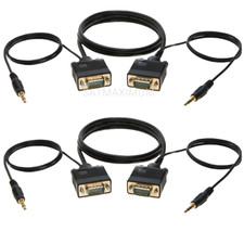 2 pcs 3FT SVGA Super VGA 3.5mm Aux Cable Audio Video Male to Male Monitor 15 Pin picture