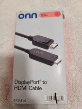 onn. 4K UHD DisplayPort to HDMI Cable 6 ft Black DP  picture
