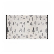 Minimal Black Tree Pattern Desk Mat | Neutral Woodland Mouse Pad picture