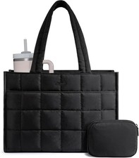 Tote Bag for Women, Puffer Work Handbag 15.6 Inch Laptop Purse, Large Quilted Tr picture