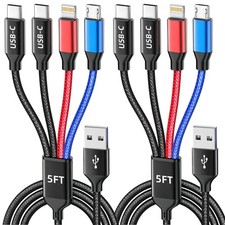 Dual TypeC 4 in 1 Multi Charging Cable, 2Pack 5FT, Black&Red&Blue picture