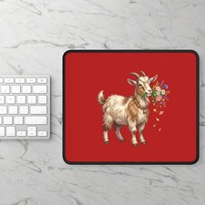 Floral Goat Gaming Mouse Pad | Cute Farm Animal Desk Mat picture