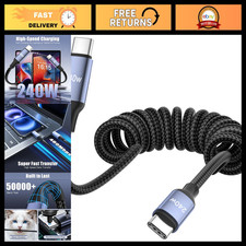 240W Coiled USB C to USB C Cable, Braided Fast Charger for Car & Home Use picture
