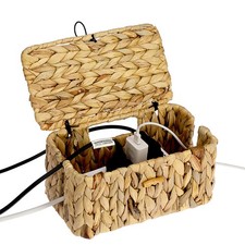 Woven Cable Management Box with Lid Water Hyacinth Cord Organizer, S picture