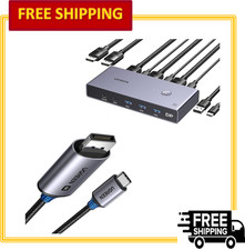 UGREEN 8K Displayport 1.4 KVM Switch with 4 USB 3.0 Ports with USB C to DP Cord picture