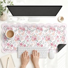 Scalloped Gaming Mouse Pad Desk Mat, Floral Rose, 35.4