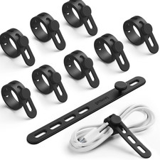 10Pack Silicone Cable Ties Cord Organizer Wrap Reusable Wire Management Straps picture
