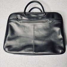 Levenger Black Leather Messenger Bag Briefcase Crossbody Shoulder Strap Zips picture