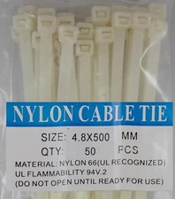 20” White Nylon Cable Tie Zip Heavy Duty Plastic Wire - Pack of 50pcs picture