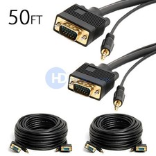 2x 50' FT Super VGA SVGA TV Monitor Cable with 3.5mm Audio Stereo Male to Male picture