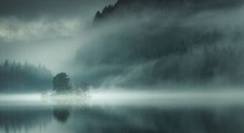 Landscape nature lake mist mountains morning forest Custom Gaming Mat Desk picture