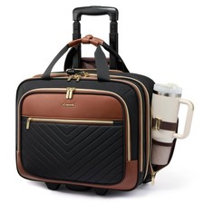LOVEVOOK Rolling Laptop Bag Women, Briefcase 17.3inch, V Quilted-Black-Brown picture