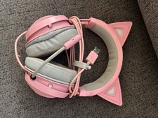Razer Pink/Gray Wired Over-Ear Gaming Headset Cat Ears Boom Mic 3.5mm picture