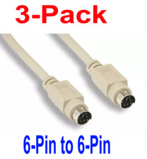 6FT Keyboard Mouse Cable MINI DIN6 Male to Male PS2 (3-Pack) picture
