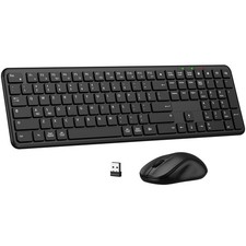 Full-Size Wireless Keyboard and Mouse Combo Black- Ergonomic Sleep Mode picture