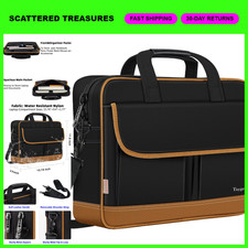 15.6 Inch Laptop Briefcase, Messenger Shoulder Bag, Stylish Black Brown Design picture