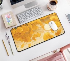 Kawaii Cat Desk Mat, Ginkgo Leaf Mouse Pad Large, Cozy Orange Fall Decor picture