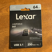 Lexar JumpDrive S47 64GB USB 3.1 Black Flash Drive Secure Encryption 250MB/s picture